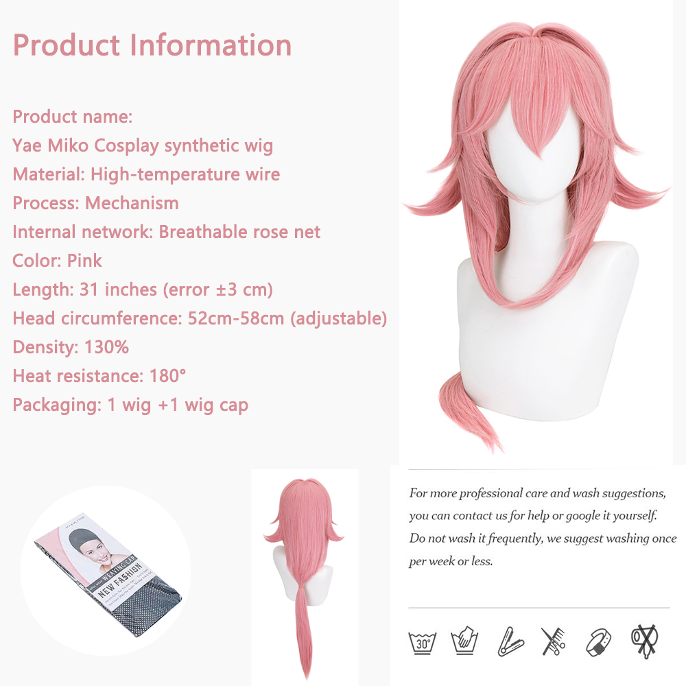 Yae Miko Cos Wig Pink Natural  - Anime Cosplay Photo ulasan dan harga